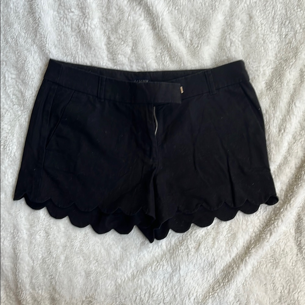 J. Crew Black Linen Scalloped Shorts